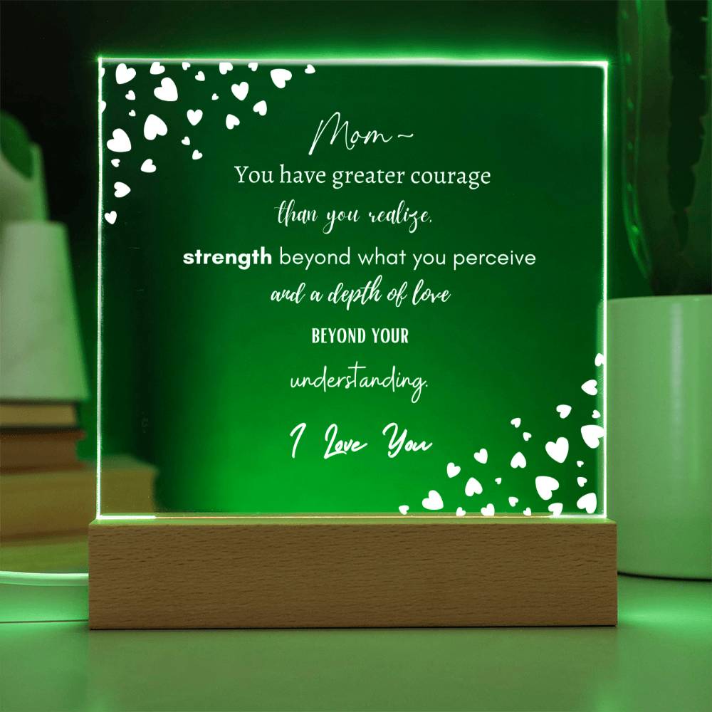 Mom I Love You with Hearts | Square Acrylic LED Plaque