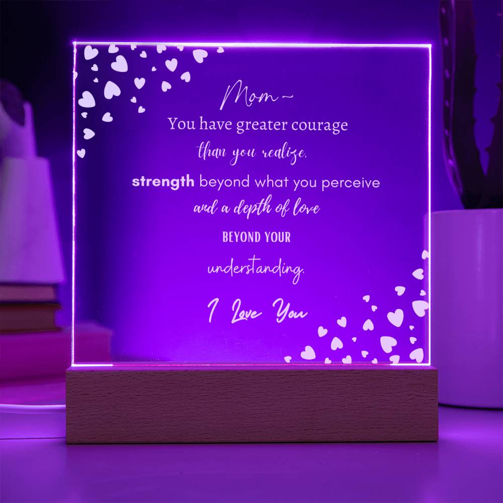 Mom I Love You with Hearts | Square Acrylic LED Plaque
